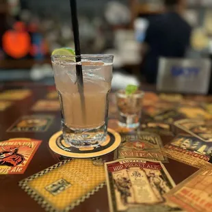 Strawberry Margarita with a bartender blessing shot