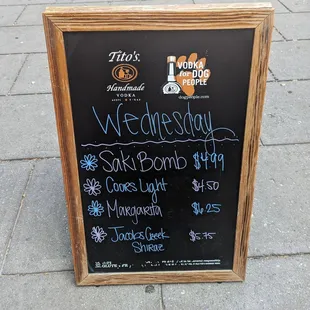 Wednesday specials as of 9/2023