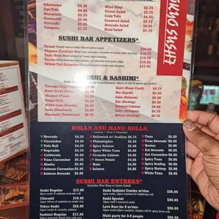 Menu as of December 2022  Sushi
