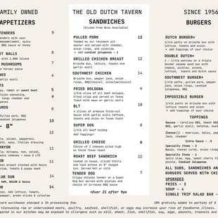 Old Dutch menu inside.