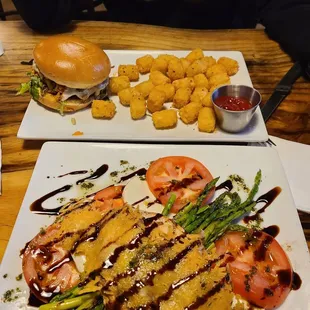 Bistro Burger with Tots and the Grilled Chicken Caprese