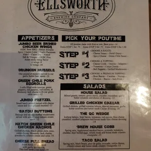 Menu with poutine options