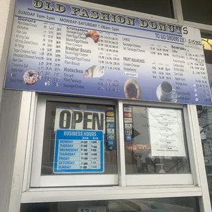 This was taken at the drive up. It's the menu and hours of operations.