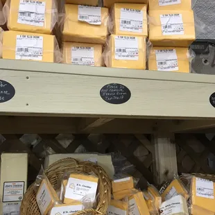 a display of cheeses
