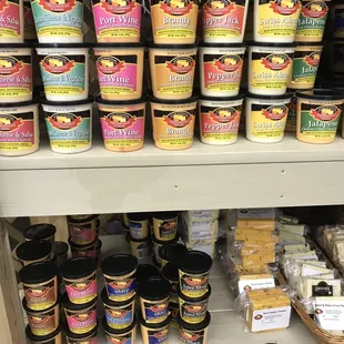 a shelf full of food