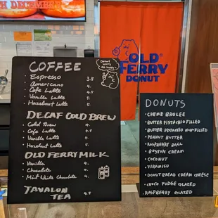 Donut and coffee menu.