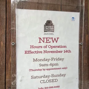 Hours of Operation Effective 14 NOV 2023