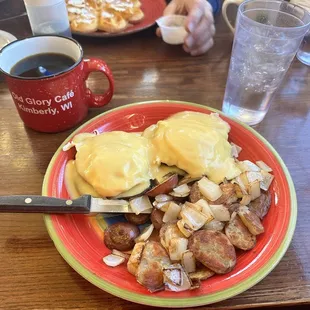 Portobello Egg Benedict with American fries.