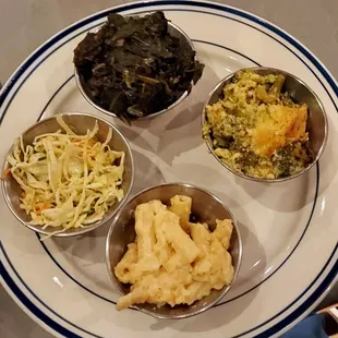 Sides... Cole slaw, Mac and Cheese, Broccoli casserole, collards