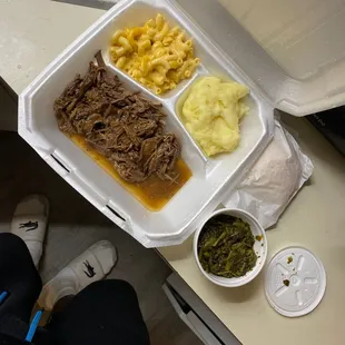Roast Beef &amp; Gravy, turnip, Mac, n mashed potatoes
