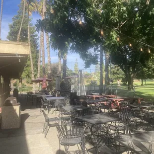 Backyard patio with golf course views