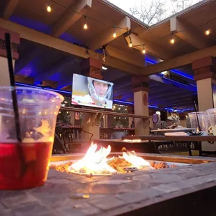 Fire pits outside to keep us warm at the end of the game