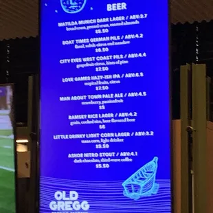Beer menu