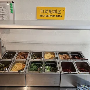 a buffet with many different types of food