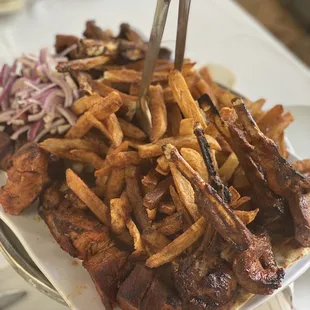 Pork, lamb chops and fries