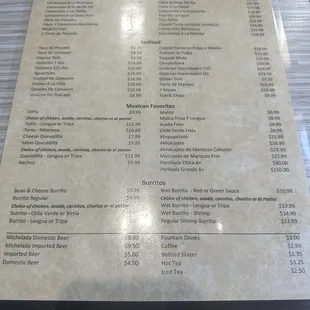 a menu on a table