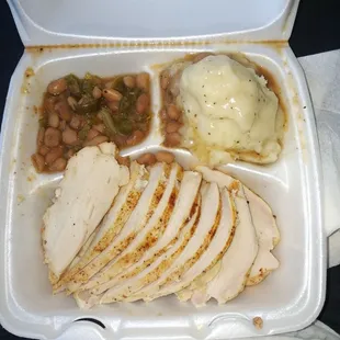 Turkey Breast plate with mashed potatoes and beans