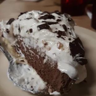 a slice of chocolate ice cream pie