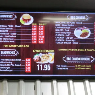 menu and prices