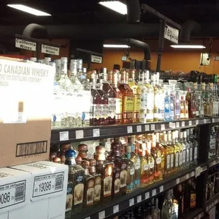 shelves in a liquor store