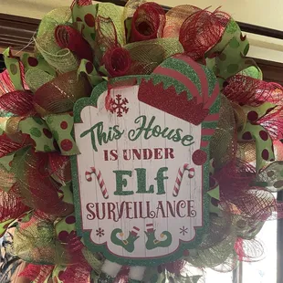 Wreath my wife purchased. Our dog is named Elf!!