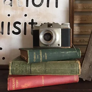 Picked up these vintage books and camera at Old Highway 270 Mercantile! Love displaying them on my mantel!