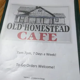 the menu for the restaurant