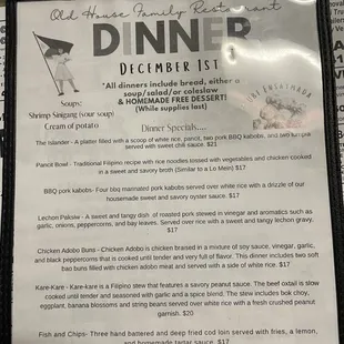 December menu for Filipino night