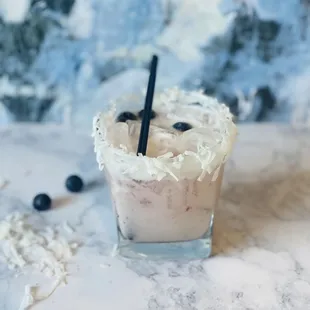 Frostbite. This tequila based cocktail is so smooth and includes muddled blueberries.