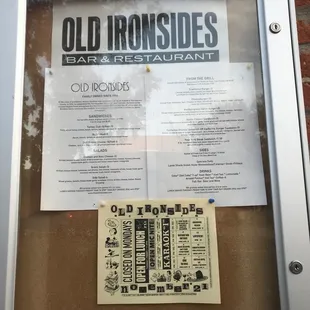 a menu on a bulletin board