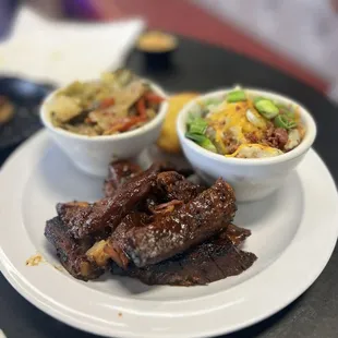 Rib tips, cabbage, mashed potatoes