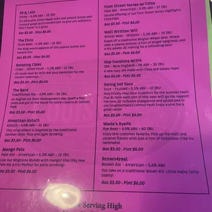 Updated beer list