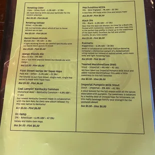 October 2022 menu
