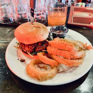 Fancy Pants Burger with Onion Rings