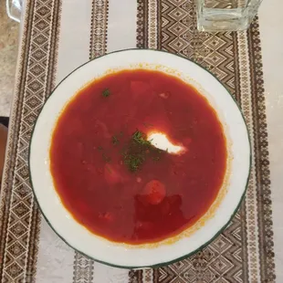 Beet soup, known in Ukraine as borsch.