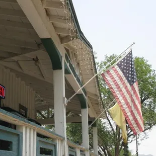 an american flag flying in the breeze