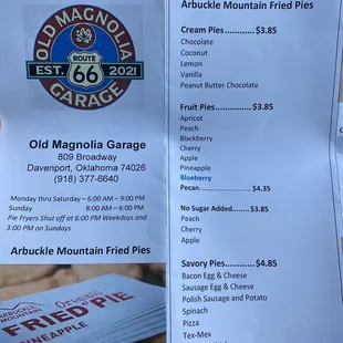 the menu for the restaurant