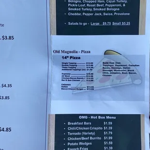 a menu for a pizza restaurant