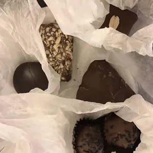 English toffee, sponge candy, peanut butter bite...