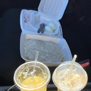 Hard boiled eggs with Biscuits and Gravy and  Orange Juice on the go before the gym!