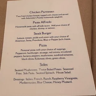 Menu they made special for our occasion.