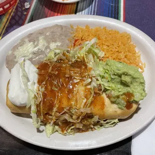 Chicken chimichanga with rice and beans