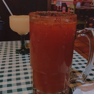 michelada and peach margarita