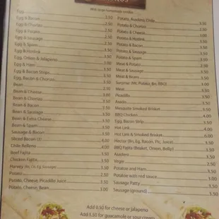 Burrito menu