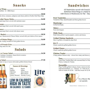 the menu of the restaurant