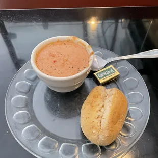 Tomato bisque with a wheat roll