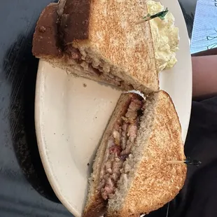 Brisket sandwich with potato salad