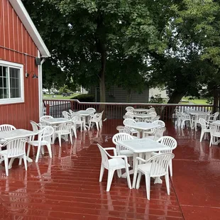 Open air patio near the parking lot