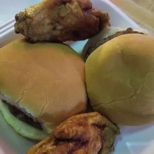 fried chicken and a burger