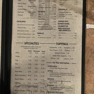 the menu